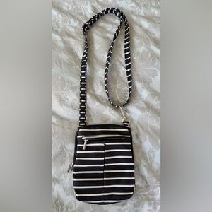 Travelon Anti-theft Crossbody Bag, Black White Stripe RFID Blocking